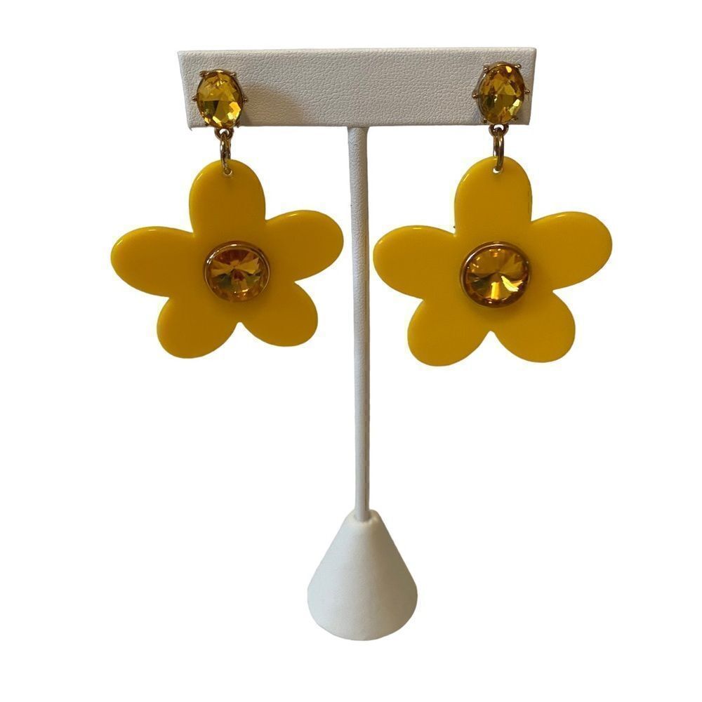Betsey Johnson Jeweled Yellow Flower Drop Earrings.